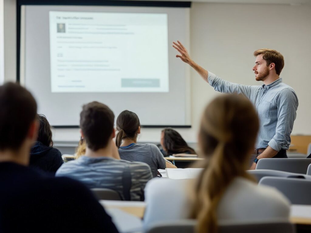 College professor teaching a class.